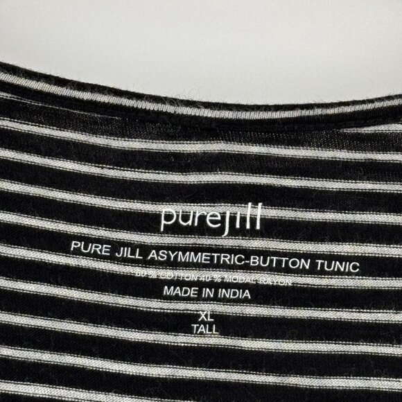 Pure Jill womens Asymmetric-Button Tunic Black & White Stripes Size XL Tall - Picture 4 of 9